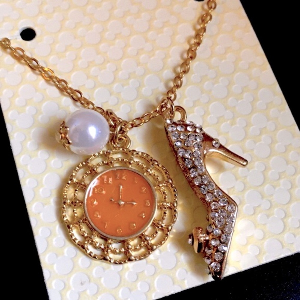 NWT RARE Disney Parks Cinderella Clock and Glass Slipper Necklace